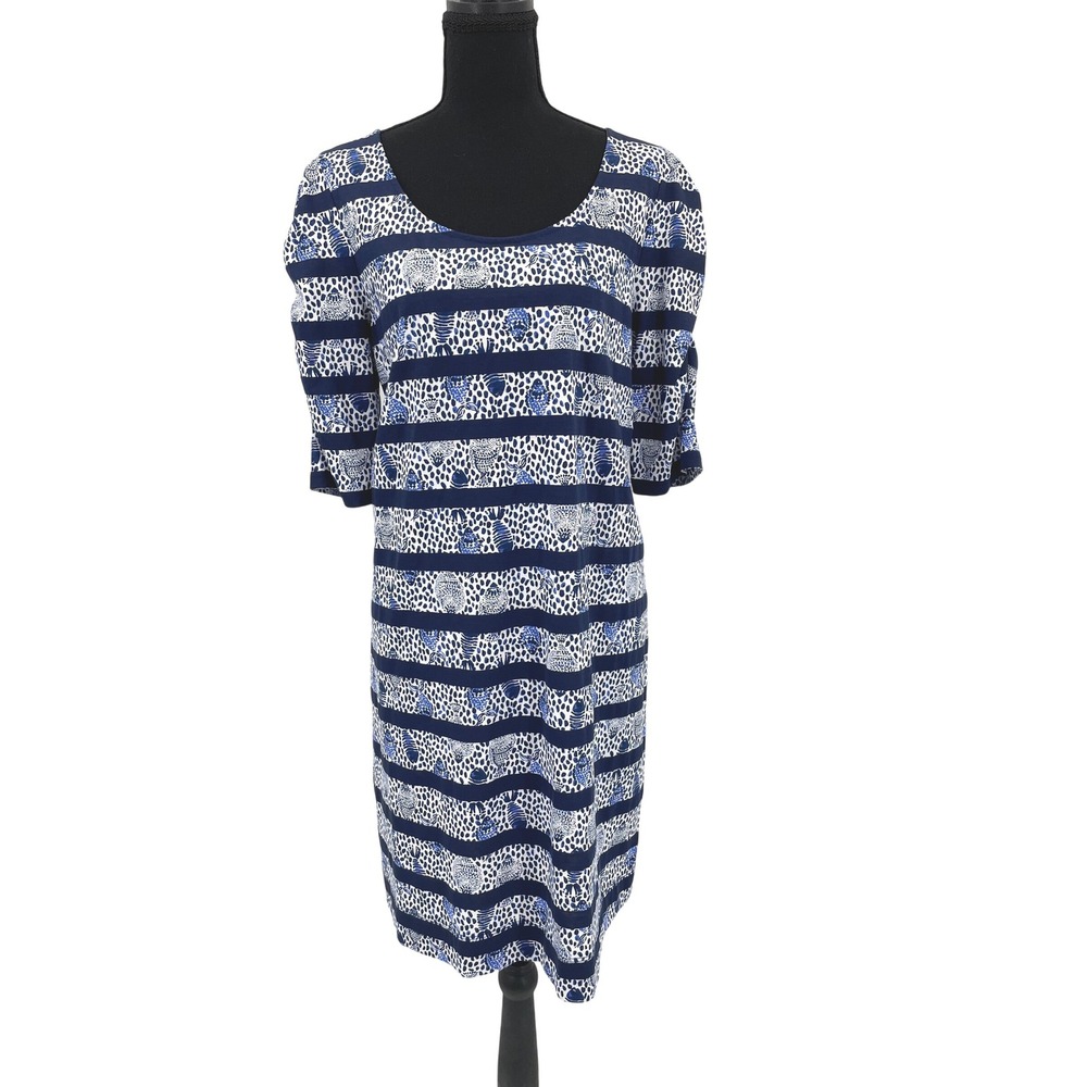 Lilly Pulitzer Dress Womens L Blue Pima Cotton‎ Stripe Nautical Coastal Chic EUC